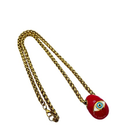 necklace steel gold chain and red egg1